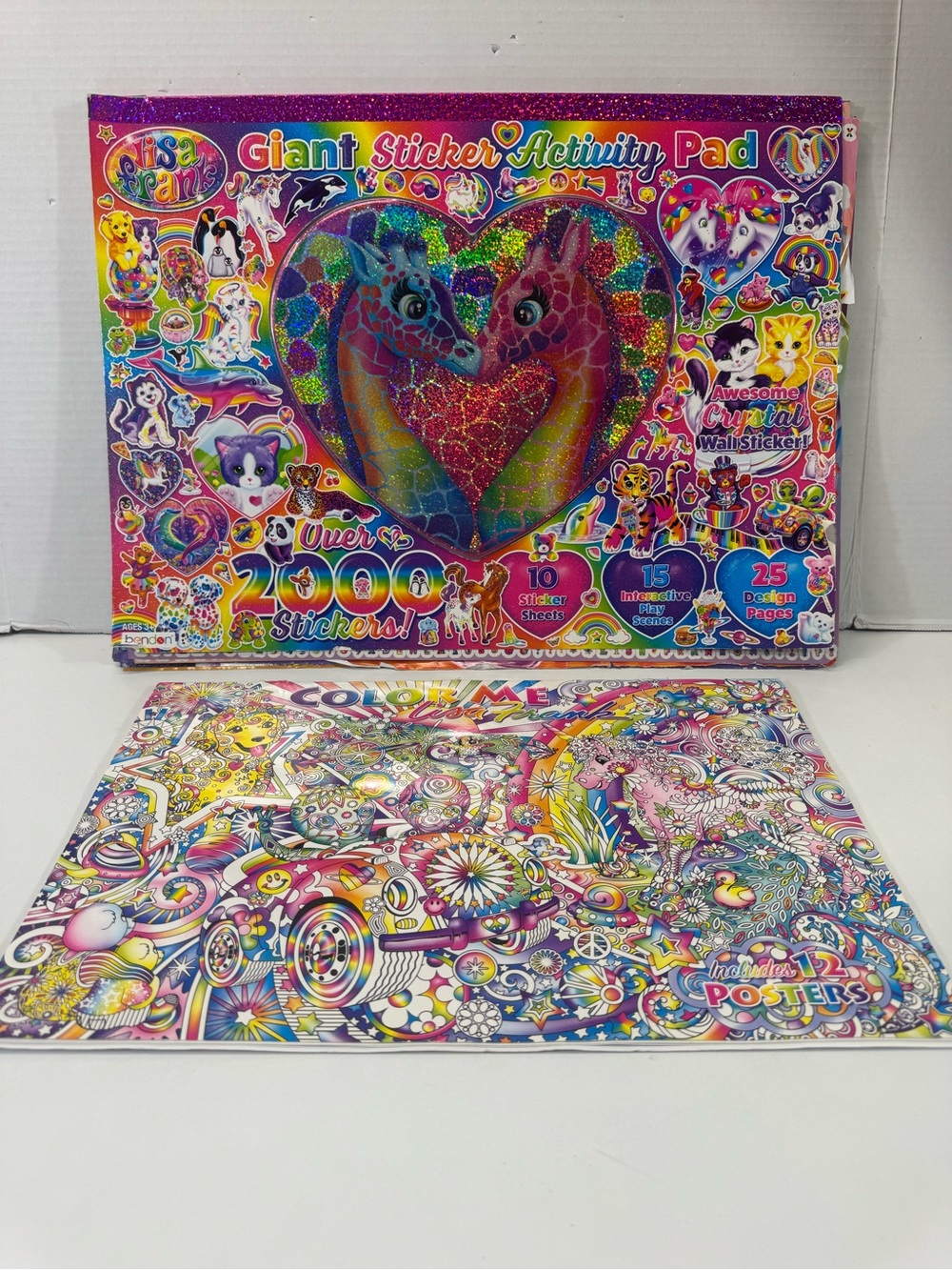 Lisa Frank Giant Sticker Activity Pad & color me book*USED, RIPS, missing sheets